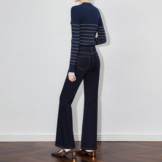 「高货wl」全新升级【铂金会员266/天猫359/差价93】(94420)洛诗琳立裁腰头设计微喇裤2025秋季高腰显瘦四面弹牛仔裤 商品图1