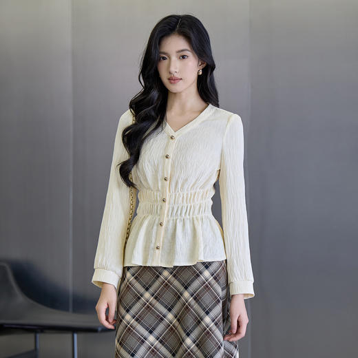 奢姿大码女装2025秋季时尚褶皱设计灯笼袖衬衫胖妹妹气质简约上衣9953294291 商品图4