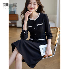 【专属特价】熙世界秋季穿搭高级感小香风连衣裙女气质收腰显瘦小黑裙2025新款