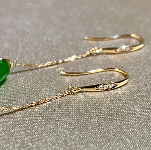 18K玫瑰金和田玉（碧玉）镶钻平安扣耳饰/平安扣10mm/菠菜绿/总长40mm 商品图1