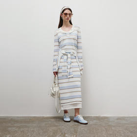 lost in echo2025春夏新款时尚撞色条纹针织工字吊带背心长半身裙