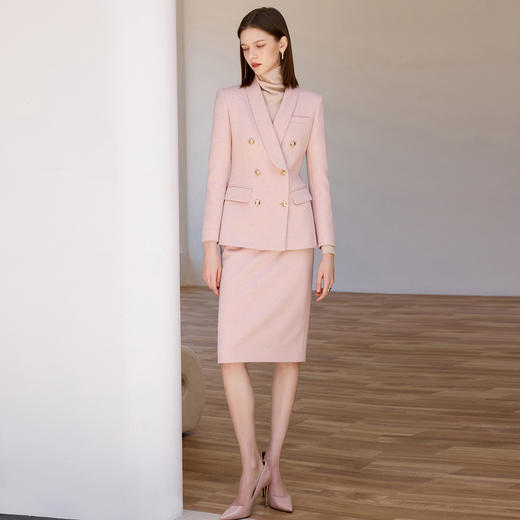 IWY/气质粉色羊毛西装套裙女秋冬新款职业装两件套通勤工作服CS2495 商品图0