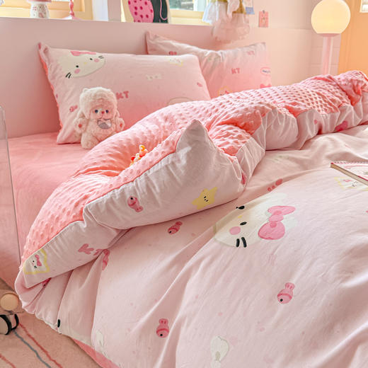 自然醒A全棉纯棉B牛奶豆豆绒床上四件套冬季珊瑚法兰绒面床单加绒被套三件套四件套床笠JY 商品图9