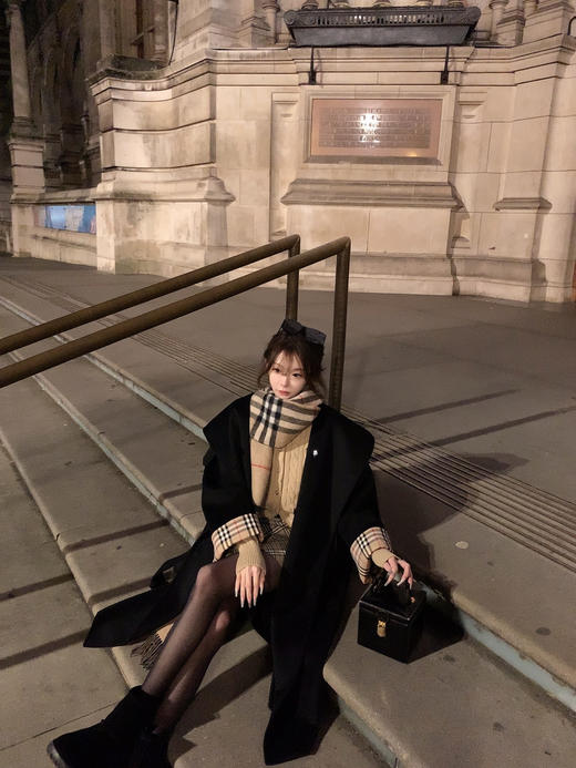 金蘑菇菇 温莎 lp经典连帽羊绒大衣/10羊绒 商品图9