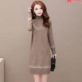 QYM 5CX8001-Y针织连衣裙厚款毛线裙包臀裙中长款裙