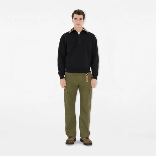 BURBERRY 巴宝莉 男士马术骑士印花刺绣格纹领棉质半拉链卫衣 黑色 8109063 A1189 商品图1