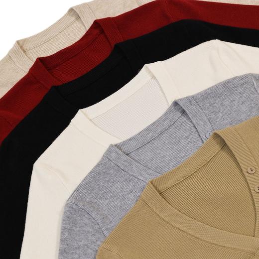 半身缘女装 秋季V领扣子装饰内搭针织打底衫毛衣VL001 商品图5