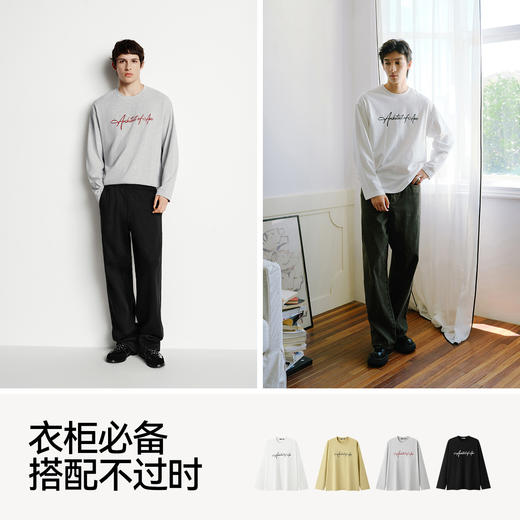 森马长袖T恤男纯棉打底衫白色字母t恤2025秋季新款情侣印花上衣潮 商品图4