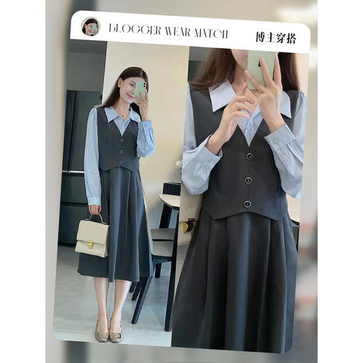 【专属特价】熙世界厅里厅气假两件长袖连衣裙女2025秋季教资面试收腰衬衫裙子 商品图2