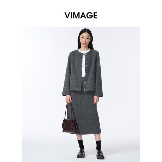 VIMAGE纬漫纪深灰色时尚减龄圆领直筒版型2025秋冬新款外套V2403105 商品图0