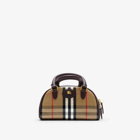BURBERRY 巴宝莉 女士马术骑士徽标贴片迷你手提保龄球包 格子 8115281 B9368