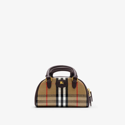 BURBERRY 巴宝莉 女士马术骑士徽标贴片迷你手提保龄球包 格子 8115281 B9368 商品图0