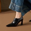 【预售5天】欧美风粗跟高跟鞋新款秋冬漆皮单鞋深口小皮鞋女裸靴QS&735 商品缩略图2