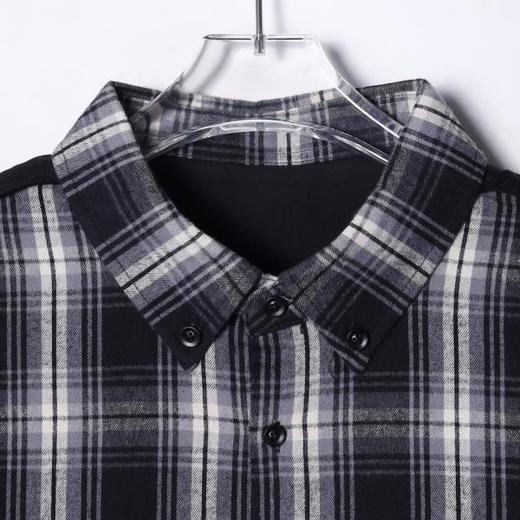 M5255SDSA秋冬新款痞帅男装美式拼接撞色格纹翻领长袖衬衫字母印花百搭 商品图2