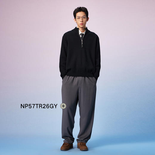 潮牌100%棉简约纯色半开襟拉链针织衫男立领秋季NP57SW32 商品图1