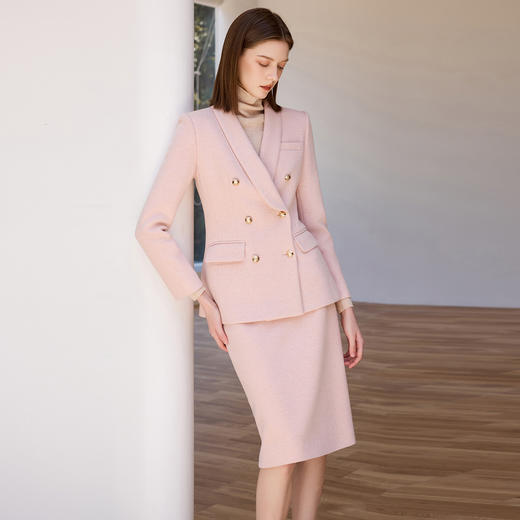 IWY/气质粉色羊毛西装套裙女秋冬新款职业装两件套通勤工作服CS2495 商品图3