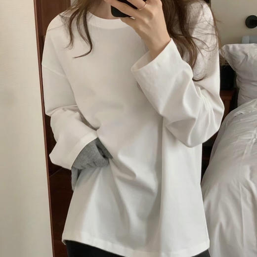 PSQUEEN 350g重磅双面澳绒磨毛打底T恤 简约保暖 时尚百搭 商品图0