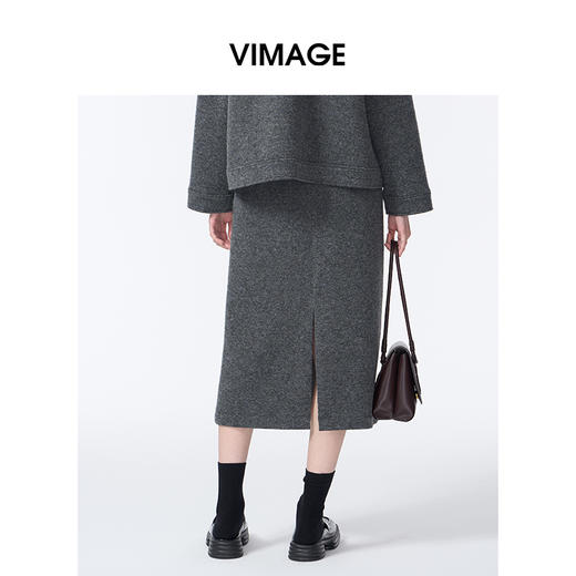 VIMAGE纬漫纪深灰色高级感后背开叉设计2025秋冬新品保暖半裙V2406108 商品图4
