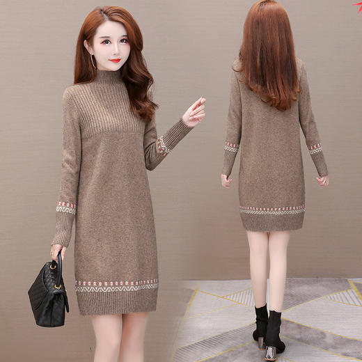 QYM 5CX8001-Y针织连衣裙厚款毛线裙包臀裙中长款裙 商品图2
