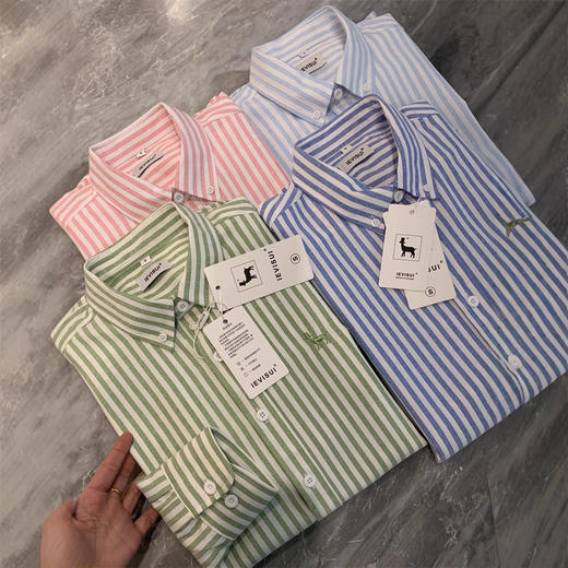 大厂订单！2025棉混文艺腔调简约竖纹肌理精致刺绣春秋长袖衬衫衬衣 情侣款 商品图0