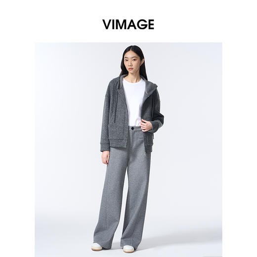VIMAGE纬漫纪深灰色高级感带帽2025秋冬新款时尚减龄卫衣外套V2403104 商品图0