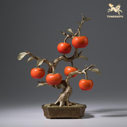 铜师傅《六六大顺》客厅桌面铜柿子摆件 家居装饰工艺品 乔迁礼物 商品图1