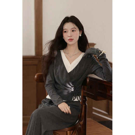 鹿向南「油画风铃」灰色高腰休闲裤女早秋新款小众宽松慵懒阔腿裤 商品图3