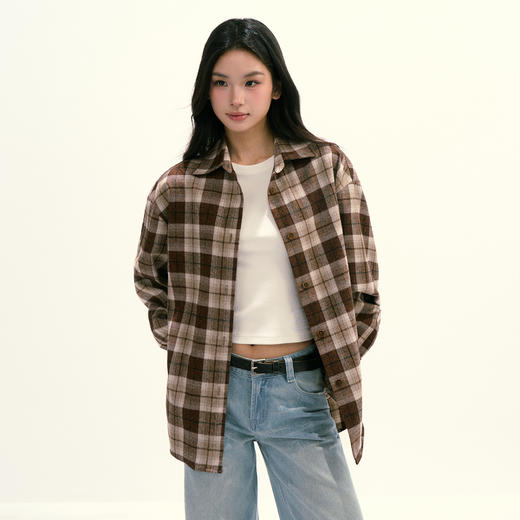 Ariseism 美式复古设计感宽松大格子衬衫女秋季新款长袖上衣 商品图3