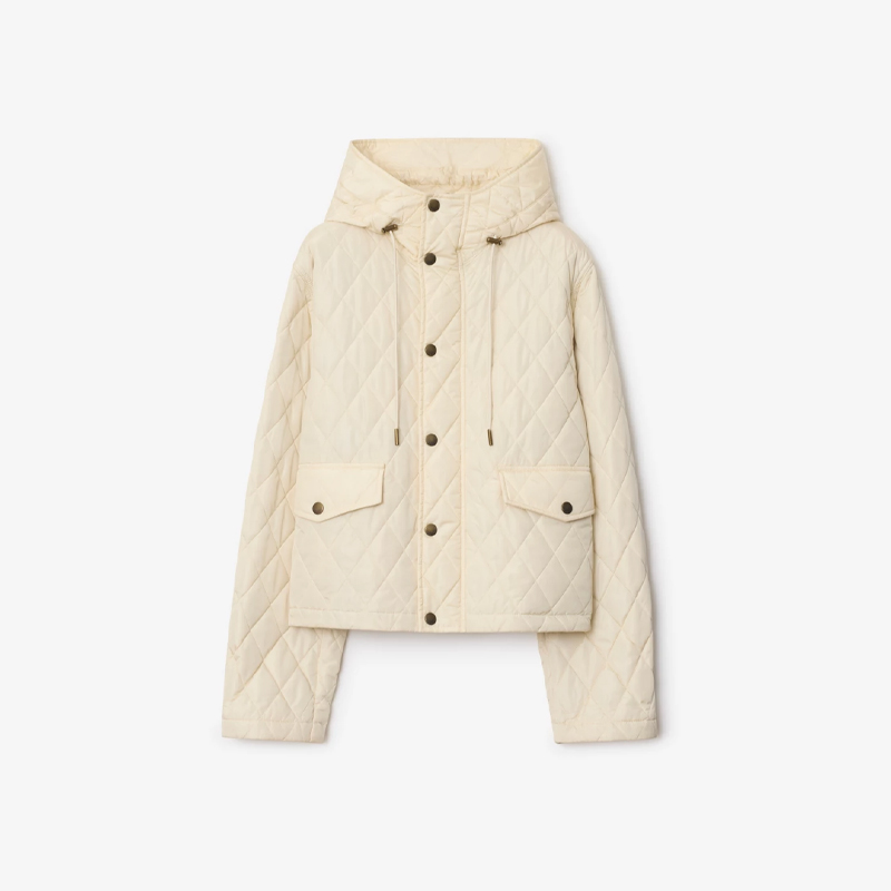 BURBERRY 巴宝莉 女士马术骑士设计标签短款绗缝尼龙连帽棉服 米色 8110327 C1740