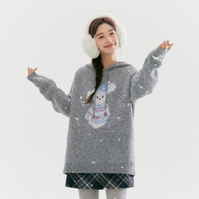 笛莎Deesha青少年女童毛衣2025冬季女童连帽大图案毛衣