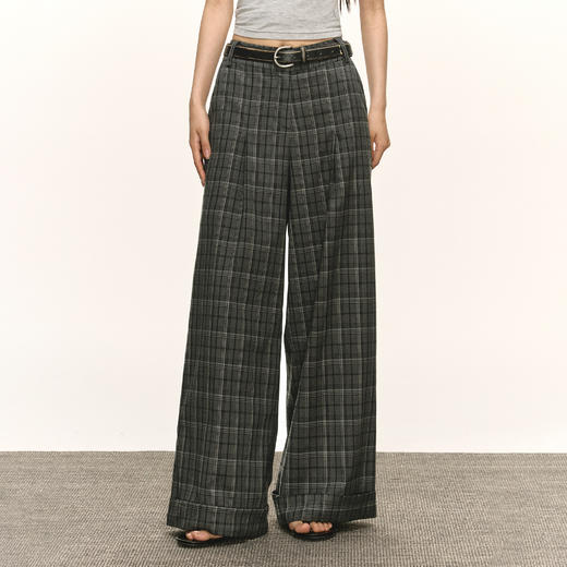 Ariseism 美式复古设计感宽松深色格子裤女秋季新款长裤子 商品图0