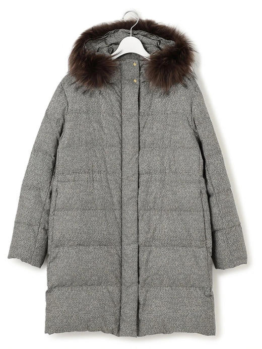 23区日系冬季通勤直筒印细条连帽中长款90%鸭绒羽绒服商场同款 商品图3