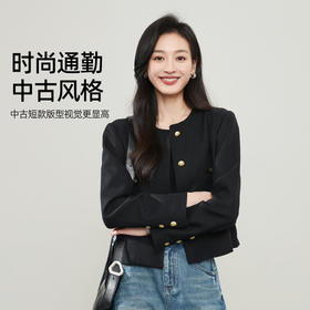 【超值！立体编织-小香风】逸阳黑色复古休闲通勤显瘦短款外套上衣3075