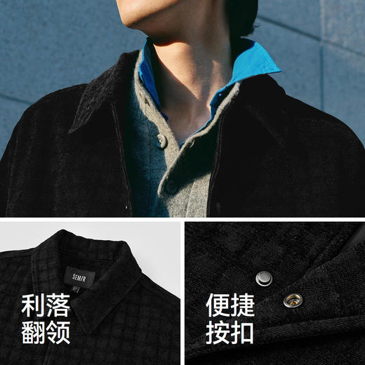 【爆品主推】森马夹克男格纹绒感雪尼尔牛仔外套冬季棉服宽松教练服复古时尚潮 商品图3