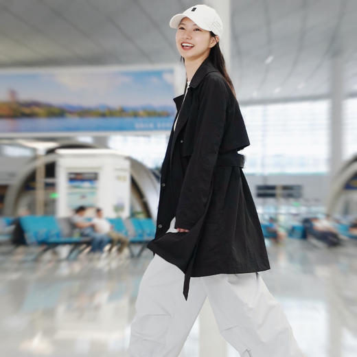 纳趣轻便户外旅行风衣防风防泼水速干抗皱风衣外套女中长款 商品图3