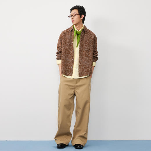 潮牌日式复古腰果花长袖衬衫男初秋衬衫穿搭休闲宽松NP58SH23 商品图1