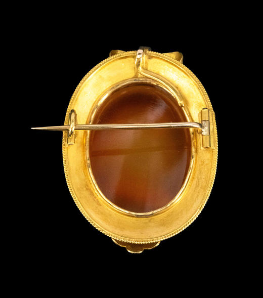 独角鹿西洋古董1850-1870年代法国拿破仑三世时期出品蝴蝶结造型18K黄金镶嵌天然海水珍珠及古典女神主题卡梅奥玉髓浮雕耳环及胸针套件 商品图4