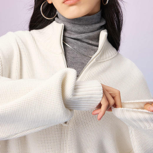 潮牌100%棉简约纯色半开襟拉链针织衫男立领秋季NP57SW32 商品图2