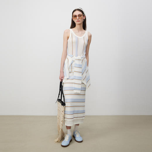 lost in echo2025春夏新款时尚撞色条纹针织工字吊带背心长半身裙 商品图3