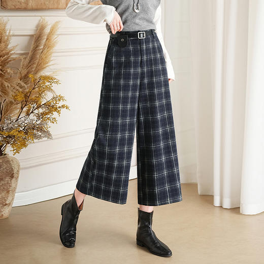 QYM 9522-Y格纹阔腿裤时尚气质宽松休闲裤直筒裤 商品图1