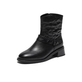 【云粉节】【拔佳】BF楼Bata时装靴女2025冬款抓纹羊皮通勤百搭粗跟短筒靴23801DD5      吊牌价1259 活动价869