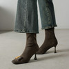 【预售5天】新款法式复古方头粗跟中跟单鞋女高筒瘦瘦靴弹力靴短筒靴WC&M3581 商品缩略图3