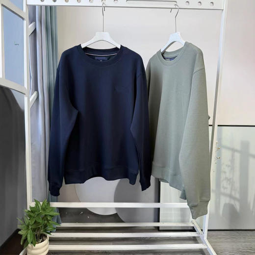 推荐25秋冬新款美式休闲珠地肌理双面布压纹字母圆领卫衣男士 商品图1