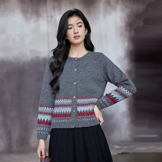 奢姿大码女装2025秋季减龄圆领针织开衫胖妹妹时尚简约百搭毛衣9553694235 商品图0