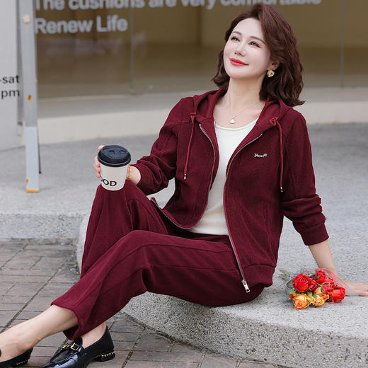 FW 269妈妈洋气运动服套装连帽外套春秋休闲两件套 商品图3