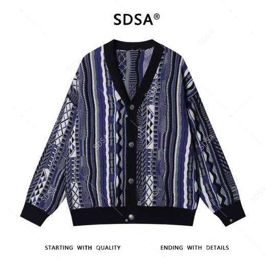 SDSA秋冬新款痞帅男装韩版撞色竖纹纽扣V领针织衫百搭开衫毛衣 商品图1
