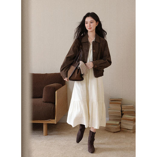 鹿向南「维也纳呢喃」深棕色百搭翻领短外套秋季新款通勤上衣女士 商品图1