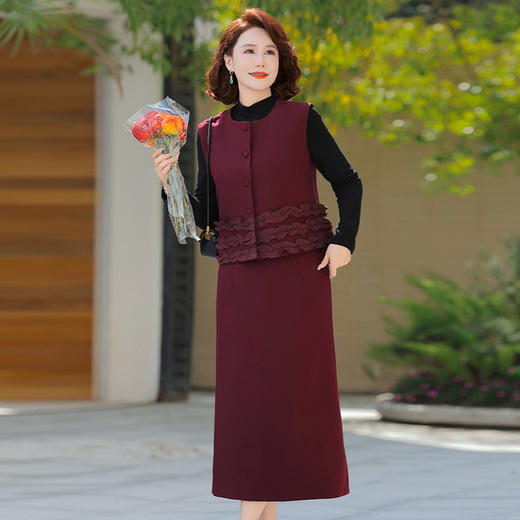 FW 219妈妈秋装端庄大气套装洋气妈妈马甲上衣半身裙子 商品图1