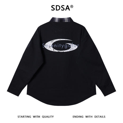 M5255SDSA秋冬新款痞帅男装美式拼接撞色格纹翻领长袖衬衫字母印花百搭 商品图5