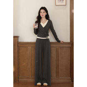 鹿向南「油画风铃」灰色高腰休闲裤女早秋新款小众宽松慵懒阔腿裤